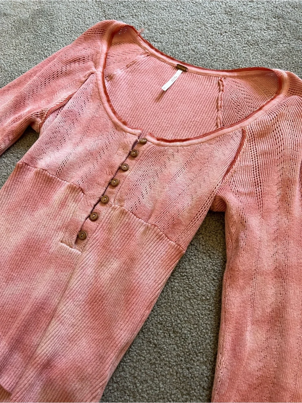 Free People Pink Long Sleeve Henley Knit Top